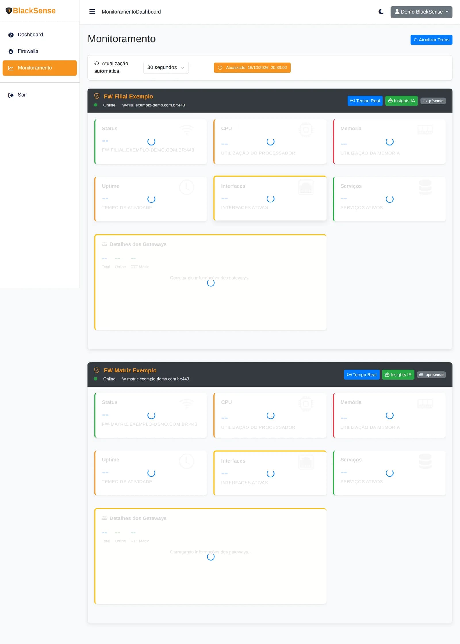 Monitoramento em tempo real do BlackSense